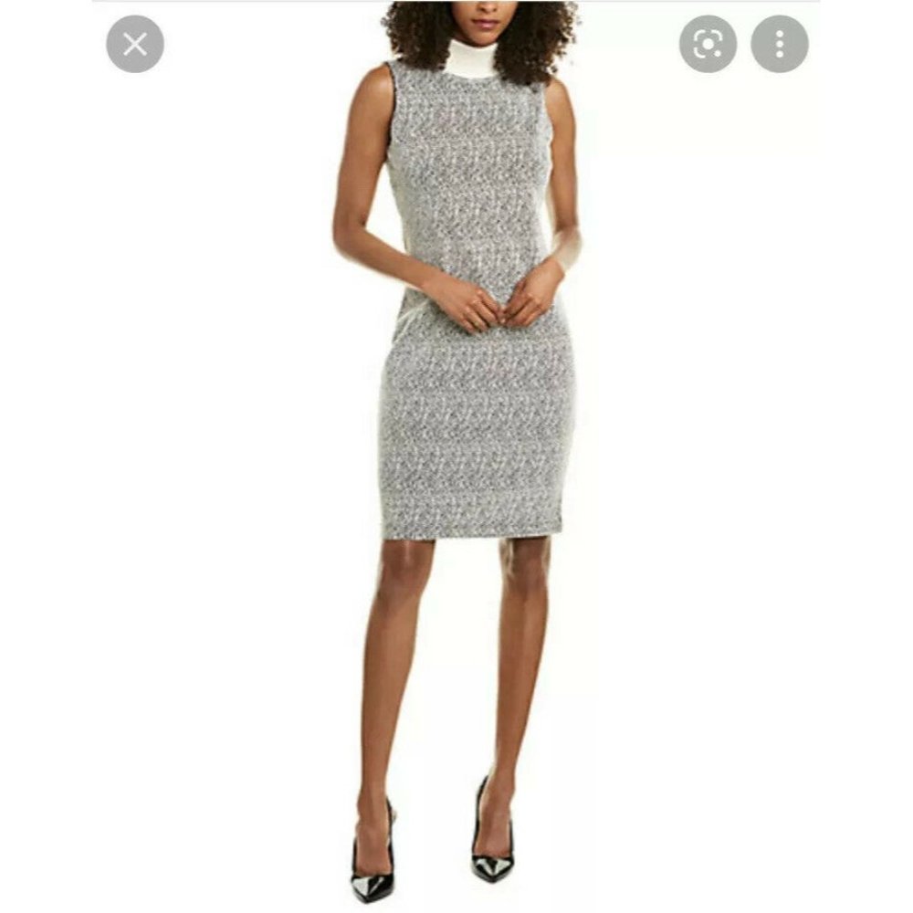 J McLaughlin Breda Black Ivory Jacquard Mock Neck Sleeveless Dress Womens Sz L